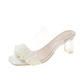 2025 new korean style fairy-themed transparent chunky heel square toe ruched sandals - summer high heel slides for women