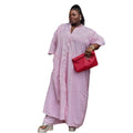 European and american cross-border women's clothing  summer new arrival: african-style plus size pink striped longline shirt and wide-leg pants set