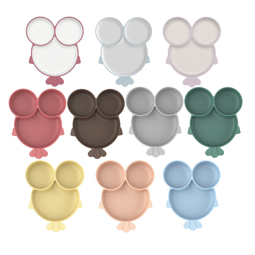 Oem personalized cartoon goldfish food grade silicone divided dinner plate kids learning to eat tableware cartoon silicone dinner plate