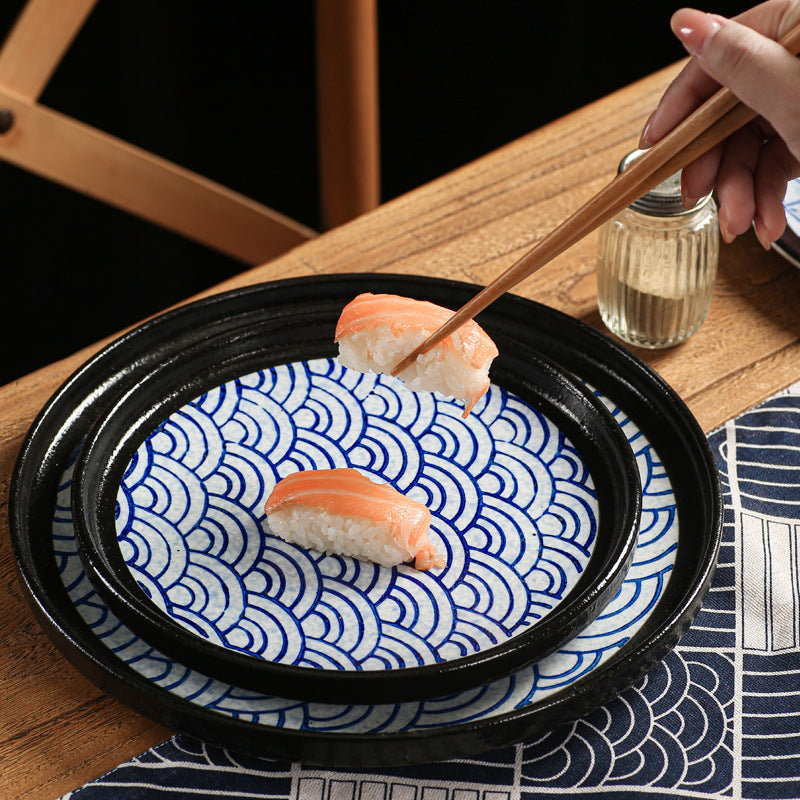 Japanese retro ceramic western dinner plate steak plate restaurant home hand-painted wave pattern unique ceramic sample room display plate