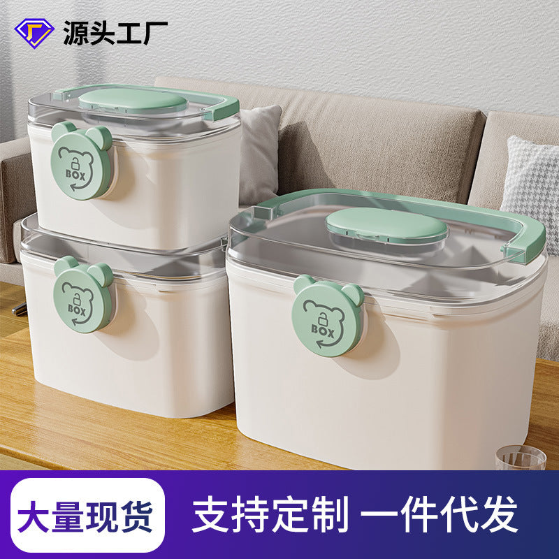 Household large medicine case Plastic multi-layer grid medical storage box Portable family emergency portable first aid kit