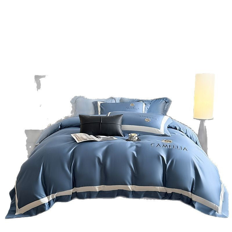Solid color four-piece cotton light luxury high-end pure cotton quilt cover bed sheet villa model room master bedroom bedding