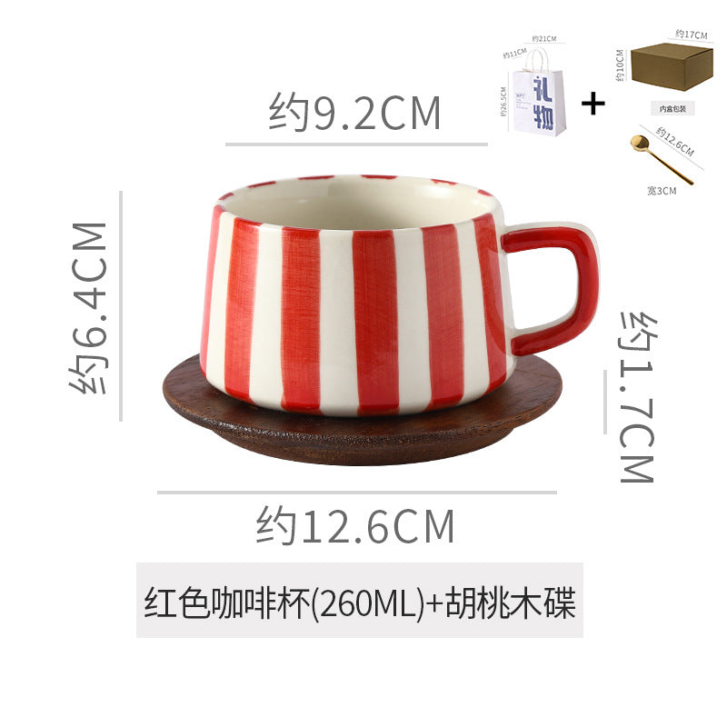 Instagram-worthy creative ceramic coffee mug set - premium striped design, perfect for office afternoon tea, exquisite latte art, and a thoughtful gift. includes mug and saucer