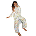 European and american women's clothing  autumn new collection: sweet and fresh printed turn-down collar long-sleeve shirt and high-waisted straight-leg pants two-piece set