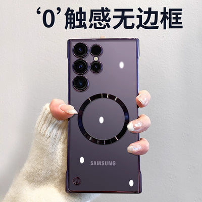 Suitable for samsung s25ultra electroplated frameless mobile phone case s24+ comes with glass lens film transparent thin hard case