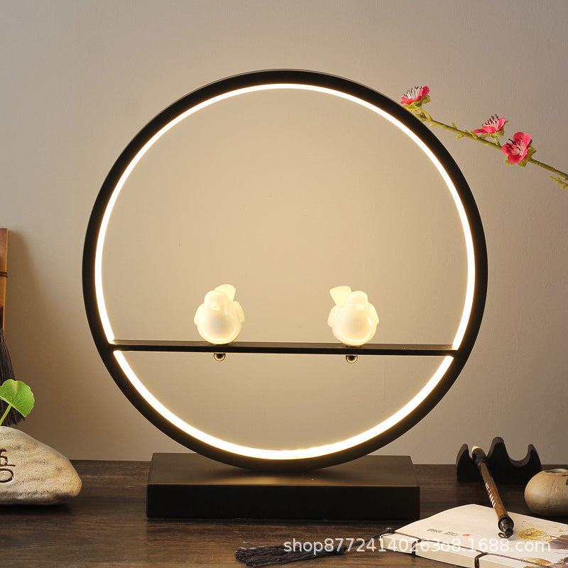 Minimalist modern circle table lamp - bedroom bedside lamp with remote control, creative personalized gift ornament, usb phone charger