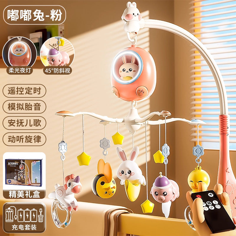 baby crib mobile toy, 0-1 year old baby musical rotating bedside bell, newborn crib hanging rattle night light