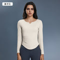 Women's v-neck stretch slim-fit yoga top for autumn - includes bra pads, long sleeve fitness t-shirt d25175
