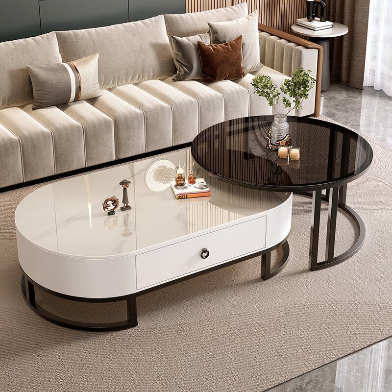 Slate oval coffee table for home living roomaccessible luxury moderncasual small apartment tea table 2024new arrival combination