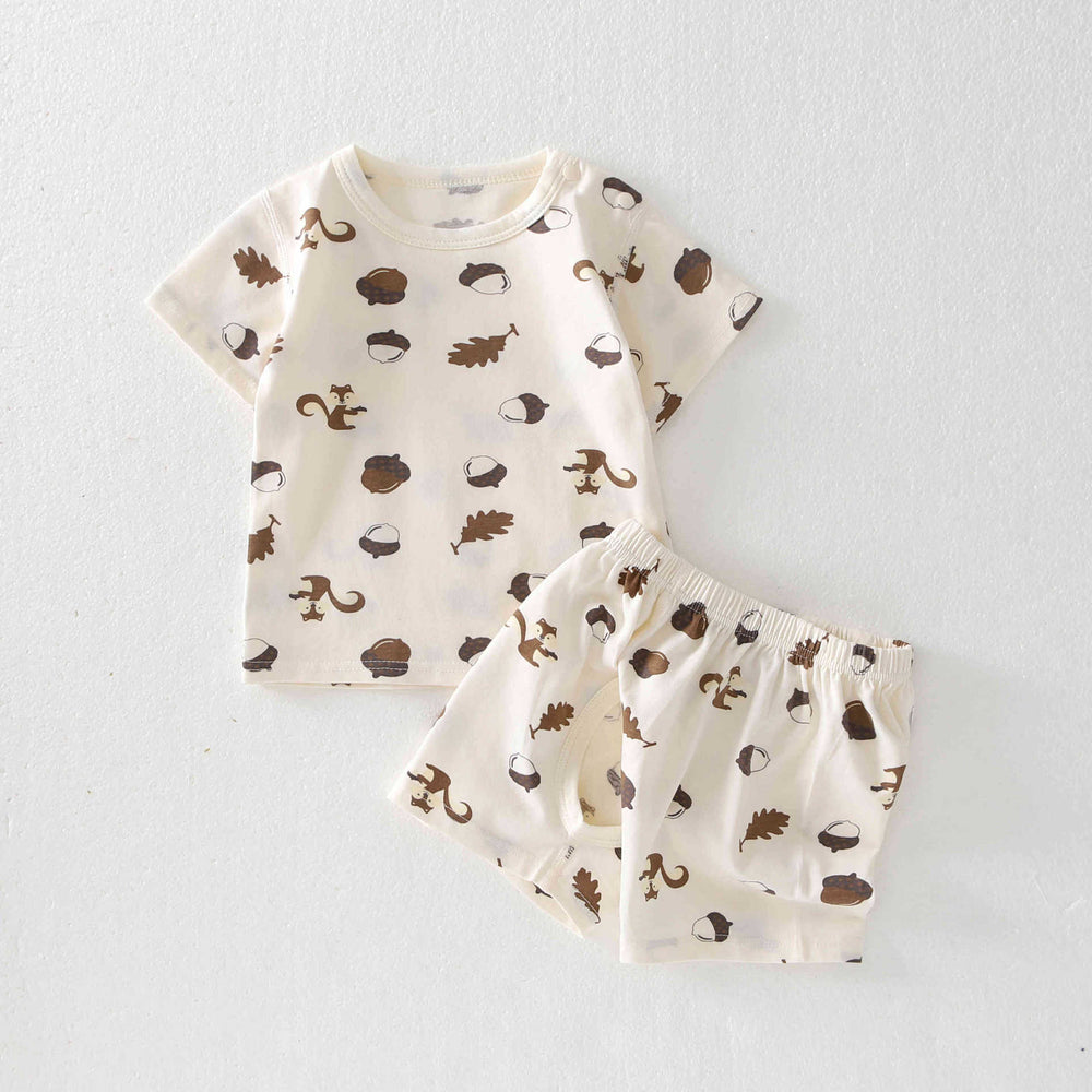 3-month-old and 2-year-old baby summer short-sleeved suit open pants pure cotton elastic waistband two-piece set breathable fork pants