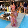 European and american women's clothing  autumn new sweet and fresh printed halter neck high-end open back high-waisted slimming a-line dress