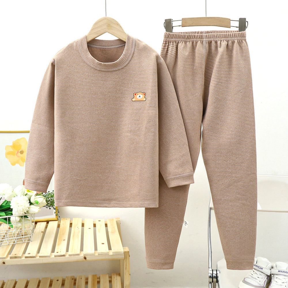 Kids german velvet heattechintimateswinterfleece-linedthickened boneless boys and girls quick-heating bottom pajamas home wear suit