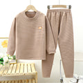 Kids german velvet heattechintimateswinterfleece-linedthickened boneless boys and girls quick-heating bottom pajamas home wear suit