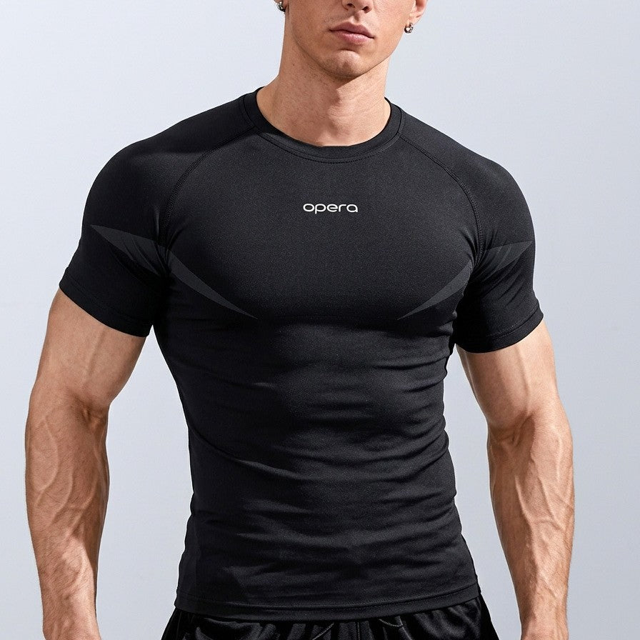 export custom seamless jacquard athletic short-sleeve men's quick-dry fitness training stretch slim-fit crew neck t-shirt for summer