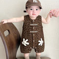 Super cute summer baby clothes, stylish and trendy. lightweight summer rompers for baby boys, perfect for younger months. leopard print onesies