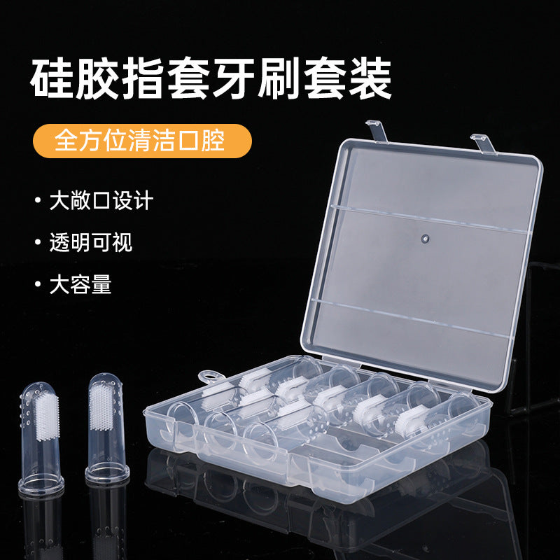 Boxed baby thumb cover toothbrush, silicone baby teeth brush, finger cover toothbrush, baby tongue coating cleaning brush, ten packs.