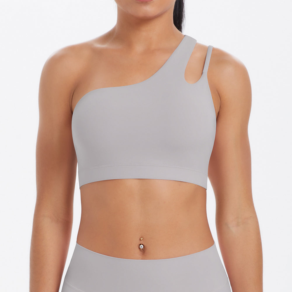 Asymmetrical one-shoulder yoga bra - barely-there sports bra with irregular straps - running & fitness tank top for women