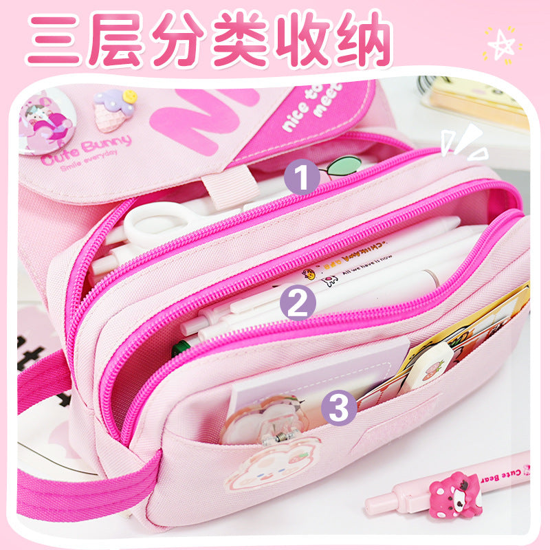 Pencil bag Large capacity children, primary school students and girls High value multi-functional double-layer stationery bag 2025 new pencil bag
