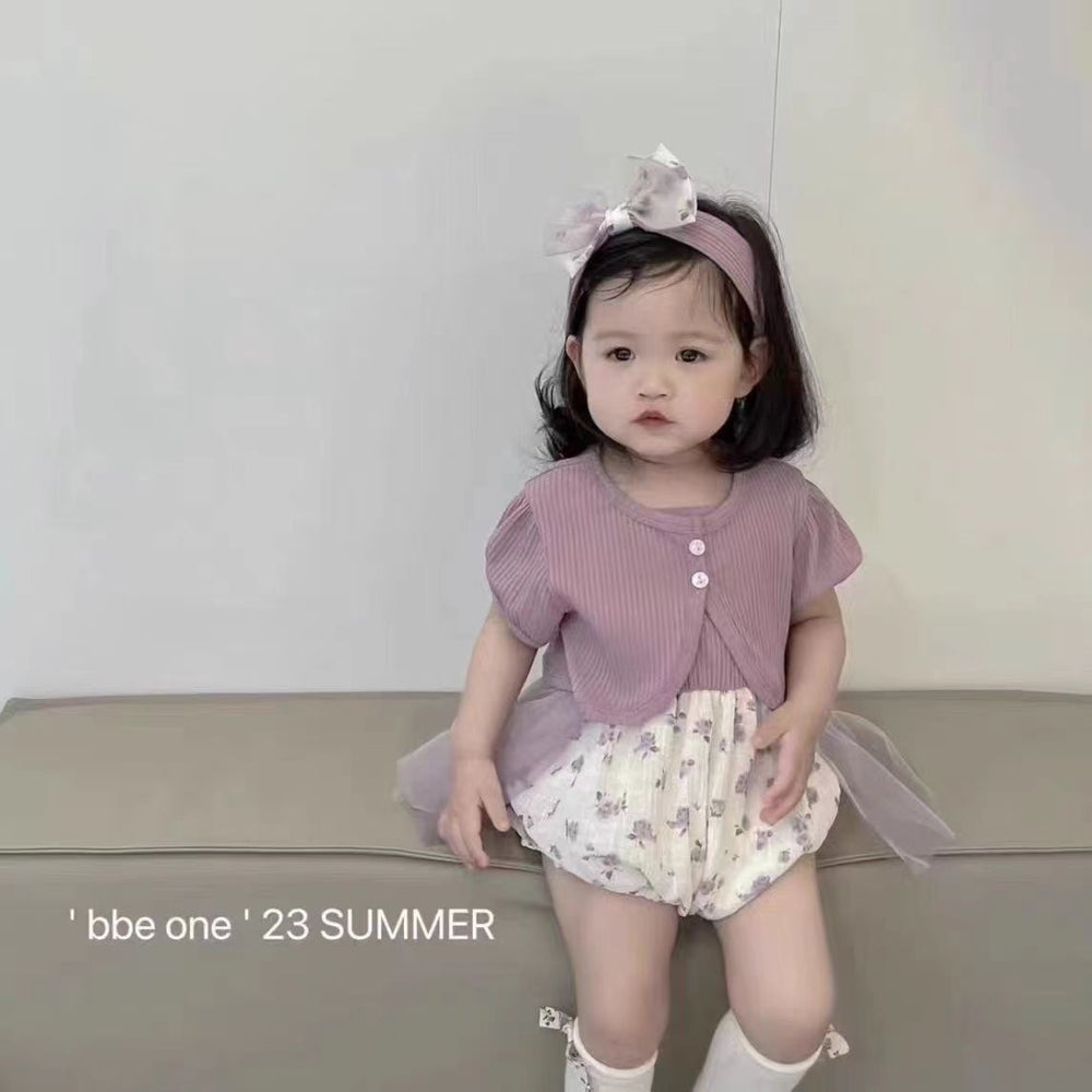 Baby summer thin floral short-sleeve cardigan & romper two-piece set - adorable floral romper outfit