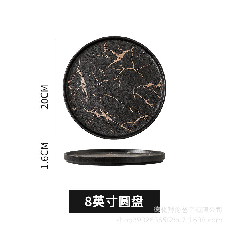 Steak plate marble ceramic western food plate hotel restaurant special plate steak plate with edge pizza plate wholesale