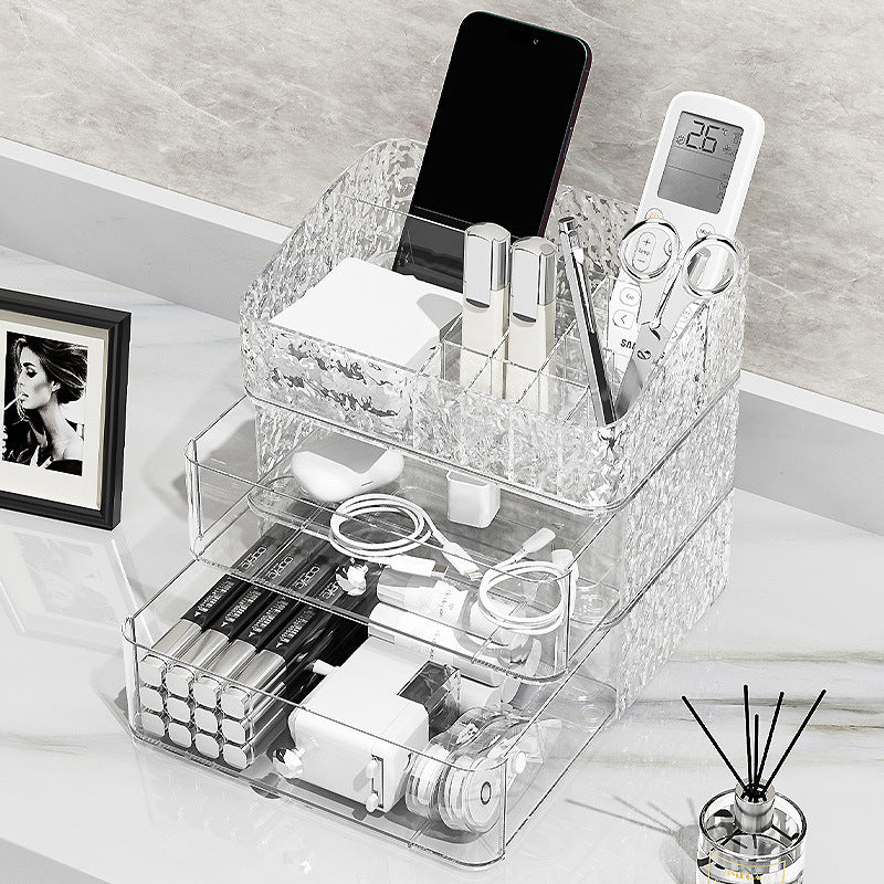 Cosmetic organizer - desktop dustproof premium vanity table makeup & lipstick acrylic drawer storage rack