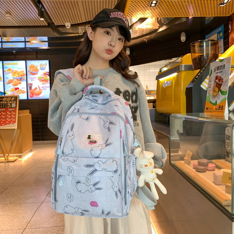 School bag female ins Mori Korean version printed junior high school student backpack high value college student lightweight backpack