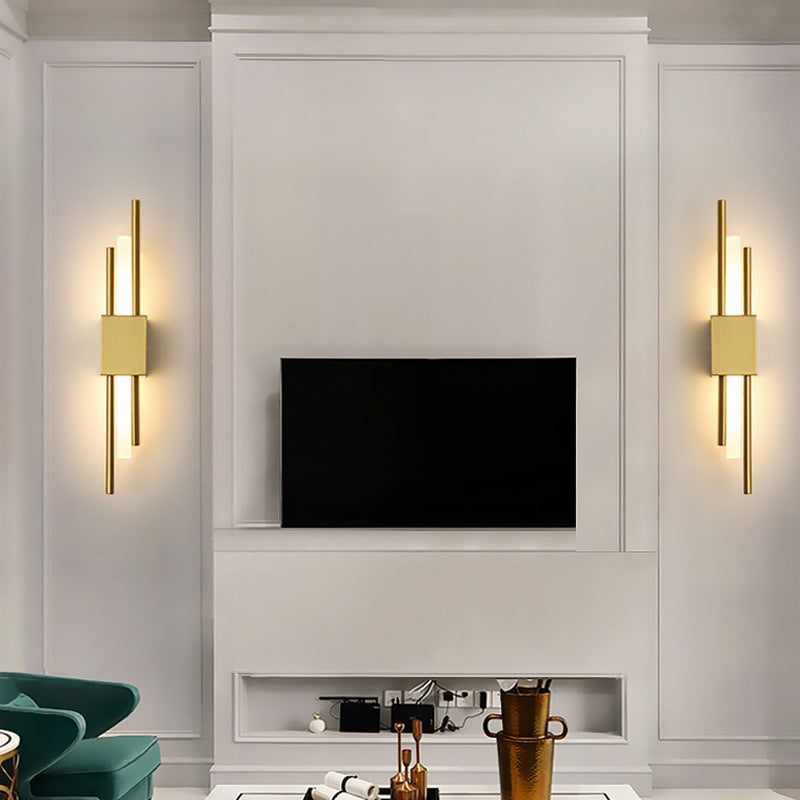 Italian normcore double pole long frosted soft light strip house staircase entrance living room background wall normcore linear wall lamp