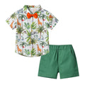 Exportnew arrival summer vacation short-sleeved hong kong style island style thin boy two-piece set boy beach suit shirt