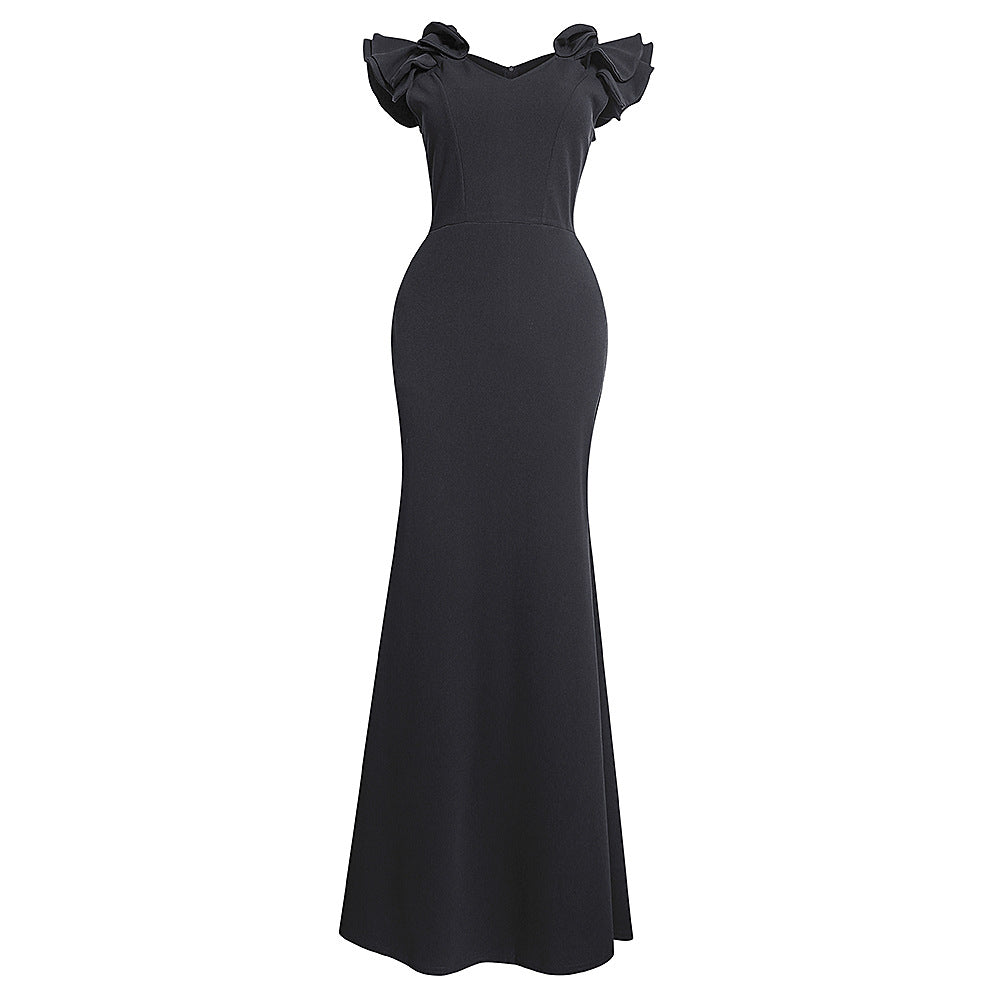 European and american women's clothing    new long dress - figure-flattering, bodycon, african style dress with v-neck and multiple color options