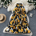 fashionretroprintingpleated elastic waist fashion skirt women's high waist a-line skirt work clothing long skirt summer