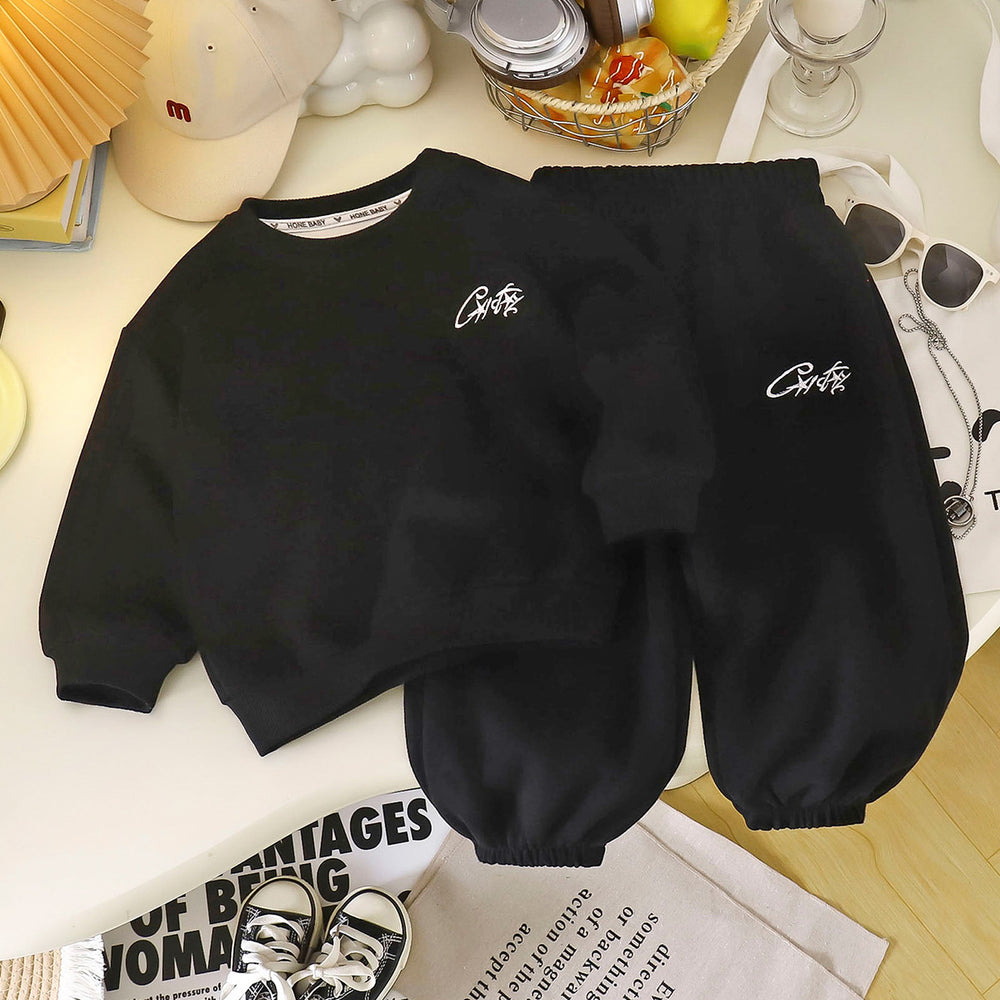 Kids' fleece-lined sweatshirt set: stylish two-piece tracksuit for boys and girls, autumn/winter collection, korean style