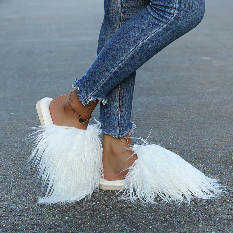 Fluffy, long-pile cotton slippers for women, perfect for staying warm at home in winter. soft-soled, silent, and suitable for both indoor and outdoor wear. wholesale options available, ideal for postpartum recovery