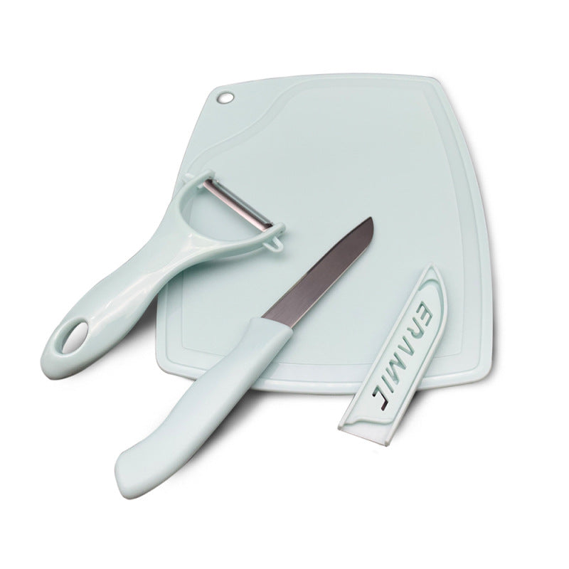 Nordic wheat straw cutting board set (3-piece) with stainless steel fruit knife and ceramic peeler - kitchen gadget set for baby food preparation