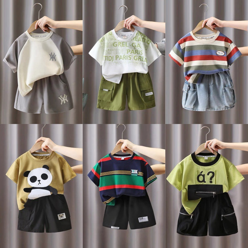 summer new boys' short-sleeve set: trendy & stylish t-shirt and shorts two-piece outfit - wholesale available