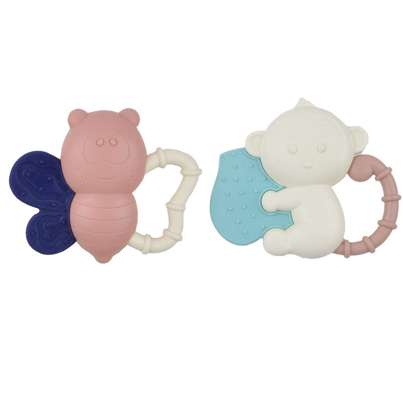 Cross-border export  baby animal cognition hand rattle toy can bite teething glue toddlers 0-3 to 6 months