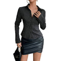 code new arrival  women's original lapel stripesilm long sleevesshirt