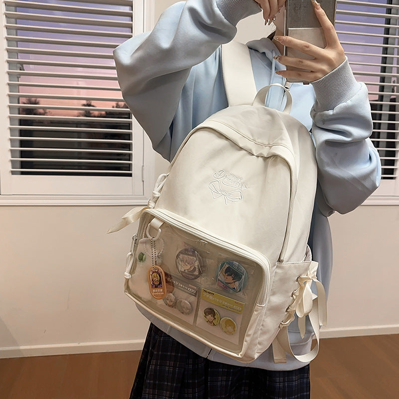 2025new arrival forest style large capacity backpack for women, preppy style soft girl girleasiest for match transparent pain bag school bag