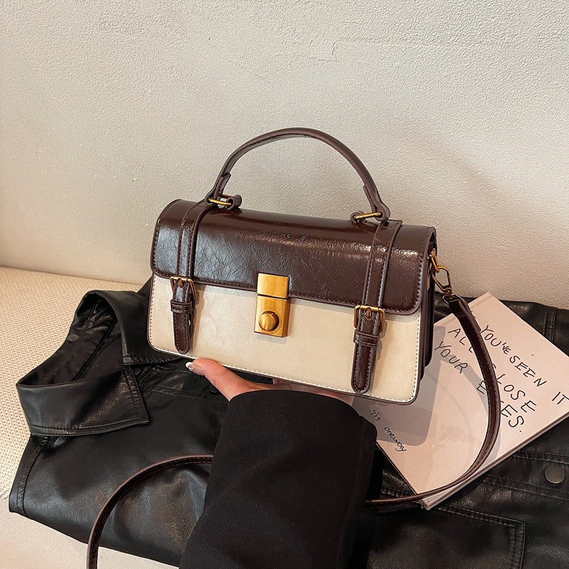 Cross-border retro handbag women's premium shoulder bag 2025 new contrasting color small square bag versatile simple messenger bag