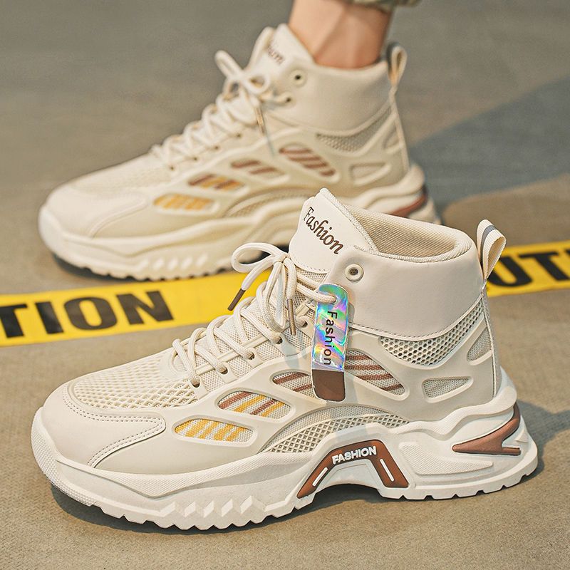 Men's winter 2025 new arrival: youth sports casual high-top sneakers - breathable mesh, height-boosting, dad shoes style, versatile trendy footwear
