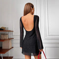 women's mesh backless dress fashion style flare sleeve hot girl short skirt vacation style dress