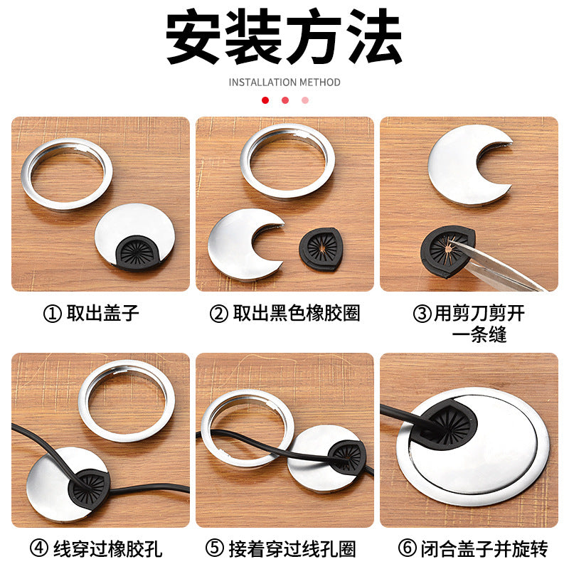 Computer desk threading hole cover plate, desktop cable box sealing cover, desk decorative ring opening hole round hole cover