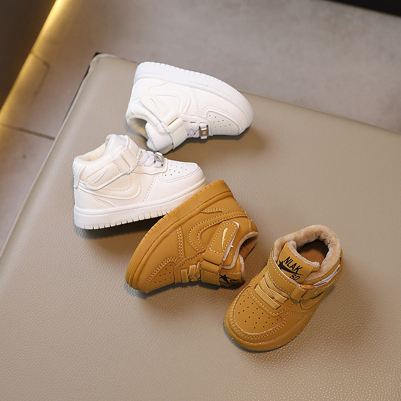 Autumn winter ermiangkids sneakers boys high-top sneakers girls white shoes k-style children's basketball shoes cotton shoes