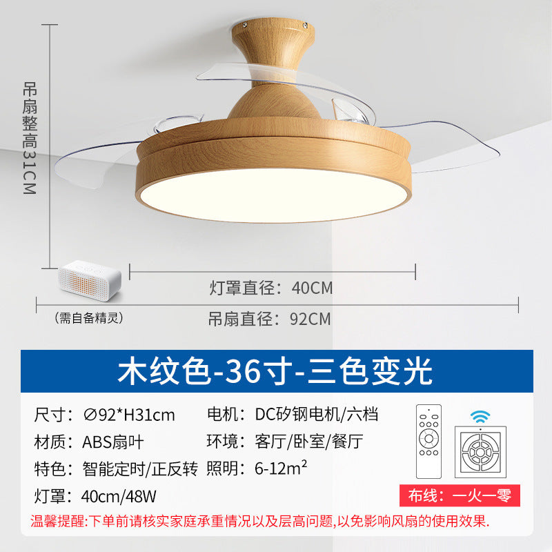 Zhongshan Lighting Fan Light 2025 New Home Living Room Invisible Ceiling Fan Light Nordic Restaurant Simple Fan Chandelier