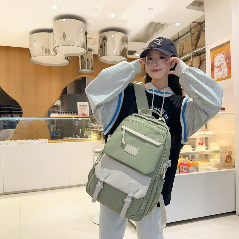 Backpack maillard color matching classy school bag junior high school student school bag casual travel couple college student school bag