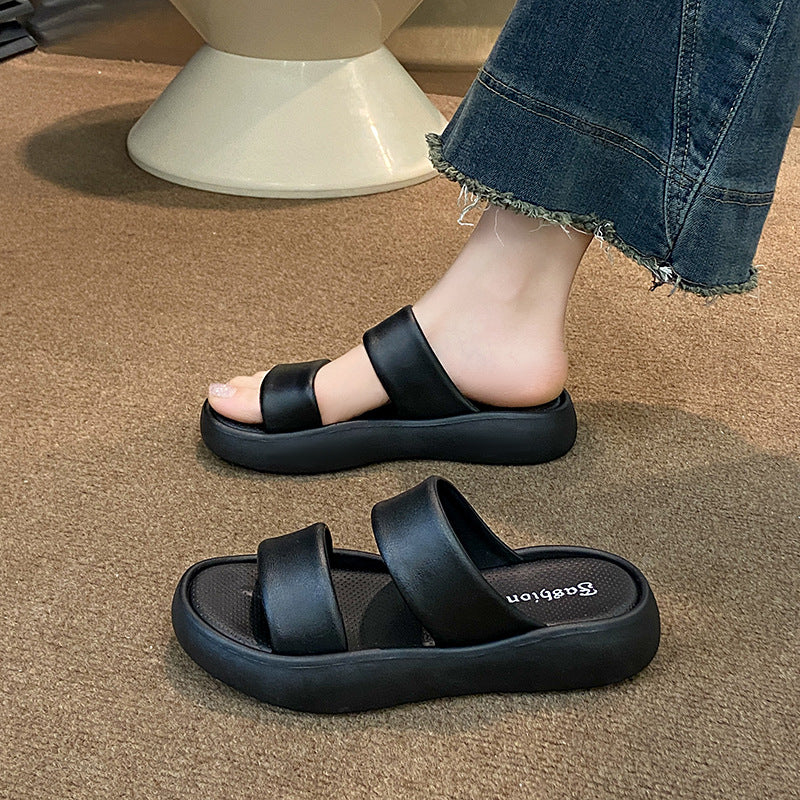 Stomping on shit feeling bread slippers for women summeroutwearnew arrivalclassy senseeasiest for matchheight-increasing one-line slippersthick sole double-strap sandals