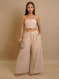 Amazon's new european and american style fashionable sexy stretch bandeau top and wide-leg pants set