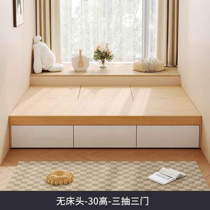 Solid wood bed tatami box storage bed soft back double bed kids bed bedroom for home without bedside bed high box