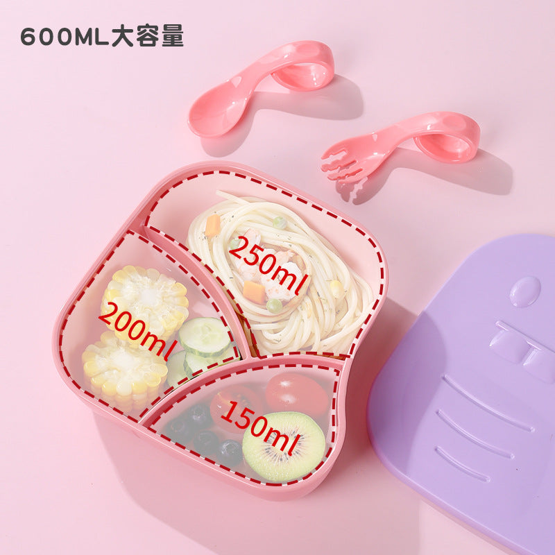 Baby divided lunch box food grade kids eating special three-compartment dinner plate cartoon anti-fall suction cup tableware suit