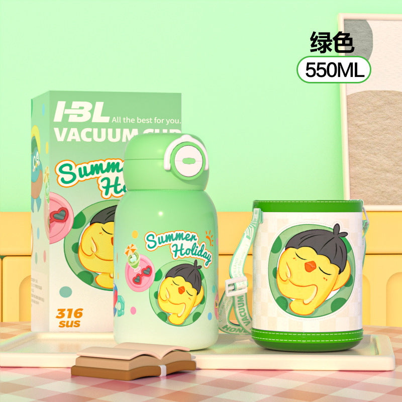 High-style kids' insulated water bottle: food-grade 316 stainless steel, thickened, drop-proof, portable, and with a fun pop-up lid