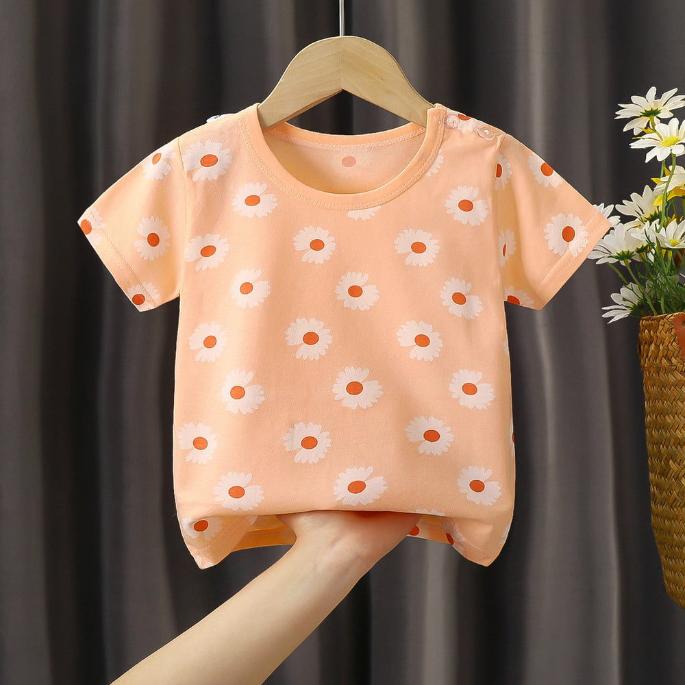Kids' short-sleeve t-shirt, 100% cotton, baby undershirt, boys' and girls' summer top, 0-7 years old, dropshipping available